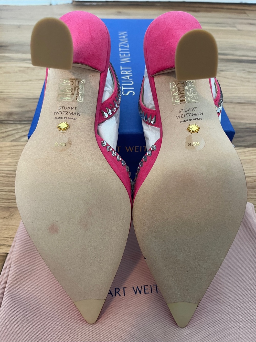 Stuart Weitzman hot pink gemcut Xcurve 100 slingback pumps NWB SZ 7 & 8.5 - Picture 9 of 10